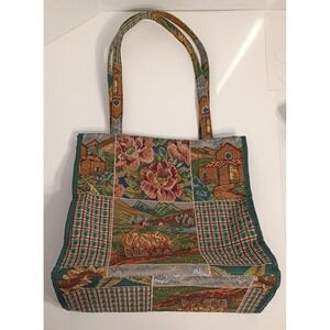 Vintage Tapestry Pioneer Express Purse Tote Bag Double Handle Zipper Country